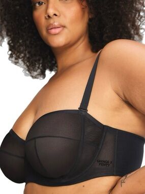 Savage X Fenty Black Mesh Underlined Strapless Bra size 42D NWT